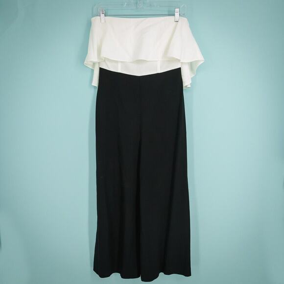 Intermix Size 2 Black White Sleeveless Crop Cropped Wide Leg Palazzo Jumpsuit - Picture 1 of 5